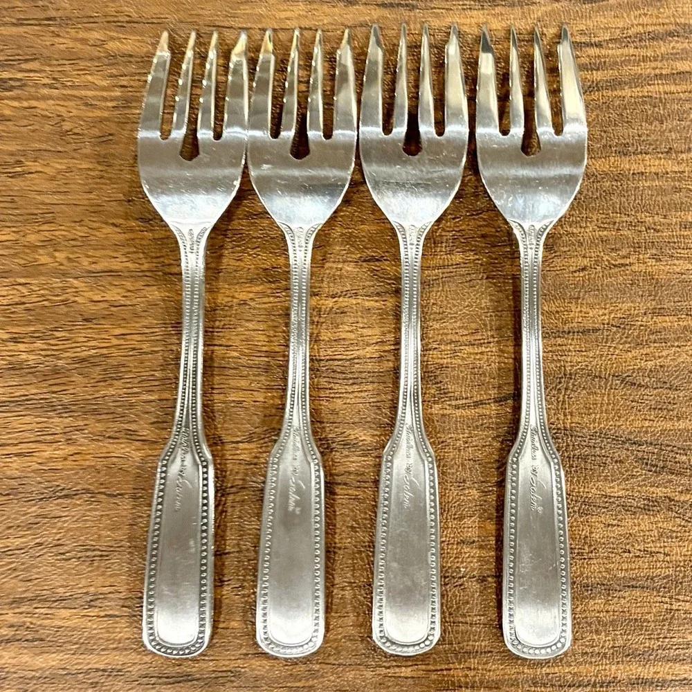SALEM 1776 Stainless SALAD FORKS Beaded Edge Lot Of 4 Silverware Flatware Vtg